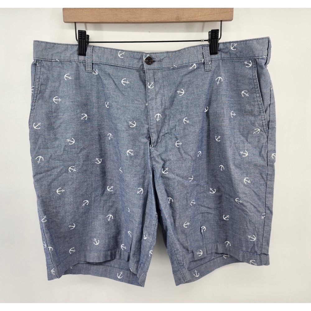 Dockers Blue Anchor Print Chambray Shorts Nautical Summer Preppy Casual